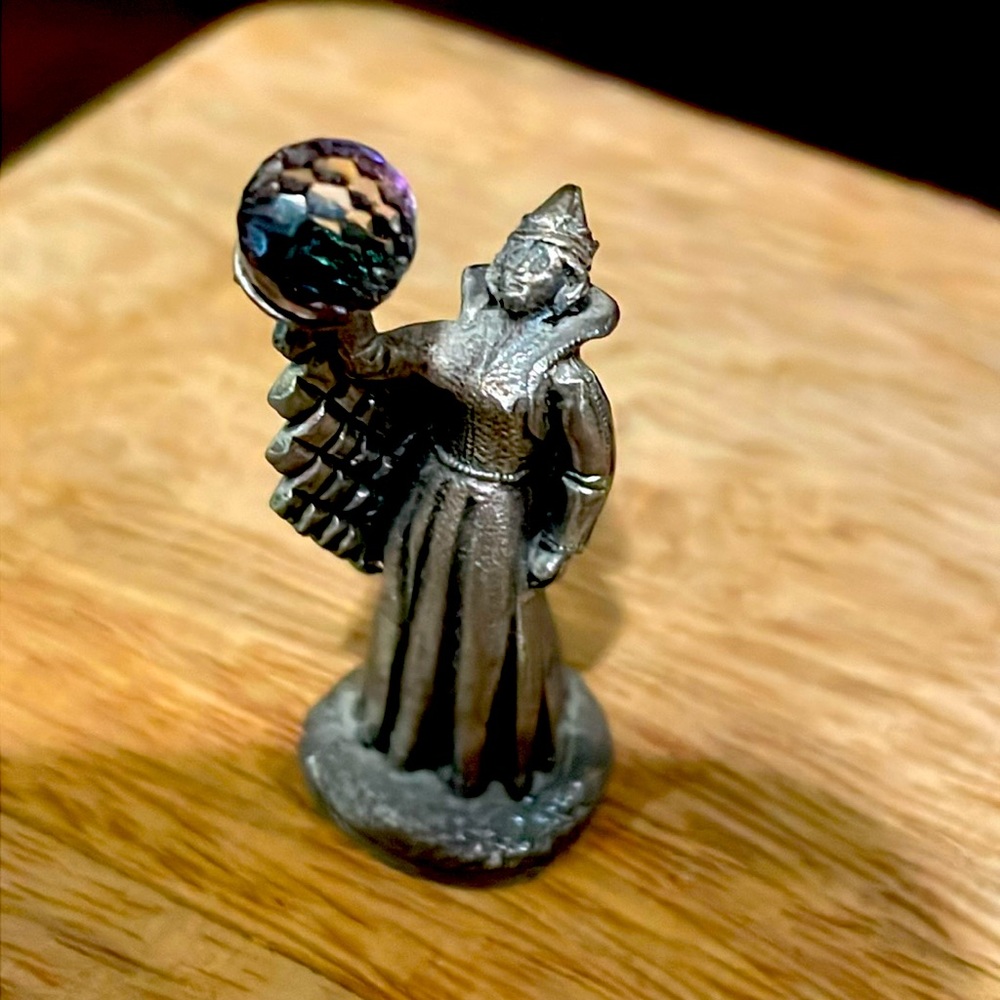 Vintage Pewter Crystal Queen Mini Figure Crystal Ball